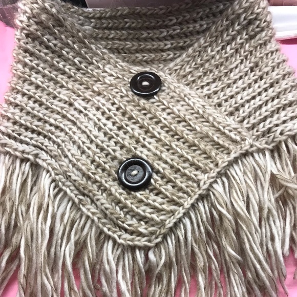 poncho handmade button fringe cape tan brown nude ombré bohemian gypsy glam doll - Picture 2 of 9